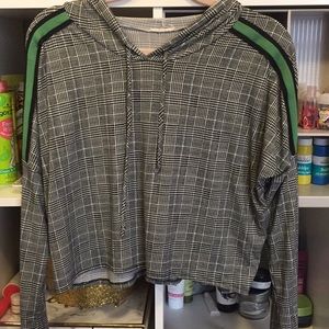 Patterned Cropped Hoodie With Green Stripe